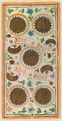 De Vijf van Munten, facsimile van een tarotkaart uit het 